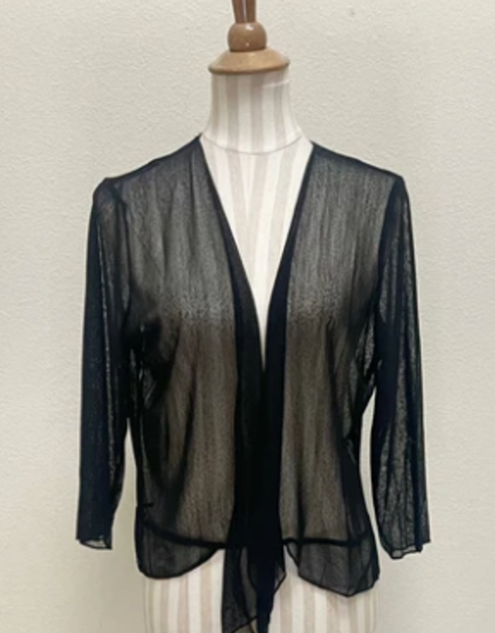 Creation Creation Black Solid Mesh Open Front 3/4 Sleeve Bolero