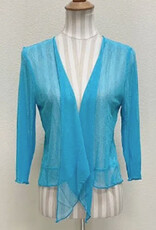 Creation Creation Turquoise Solid Mesh Open Front 3/4 Sleeve Bolero
