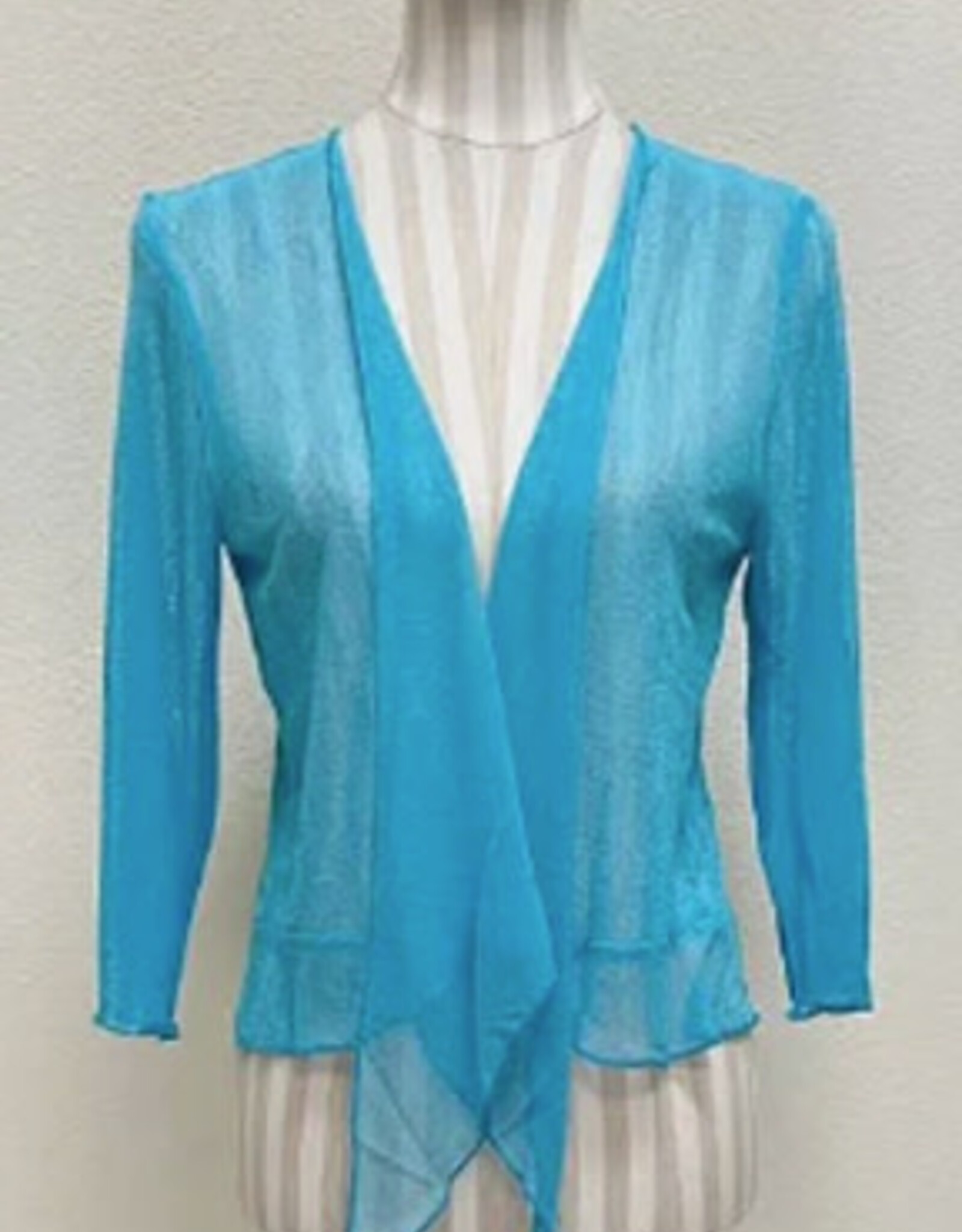 Creation Creation Turquoise Solid Mesh Open Front 3/4 Sleeve Bolero