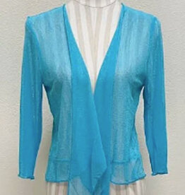 Creation Creation Turquoise Solid Mesh Open Front 3/4 Sleeve Bolero