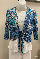 Creation Creation Blue/Multi Stained Glass Print 3/4 Slv Mesh Bolero