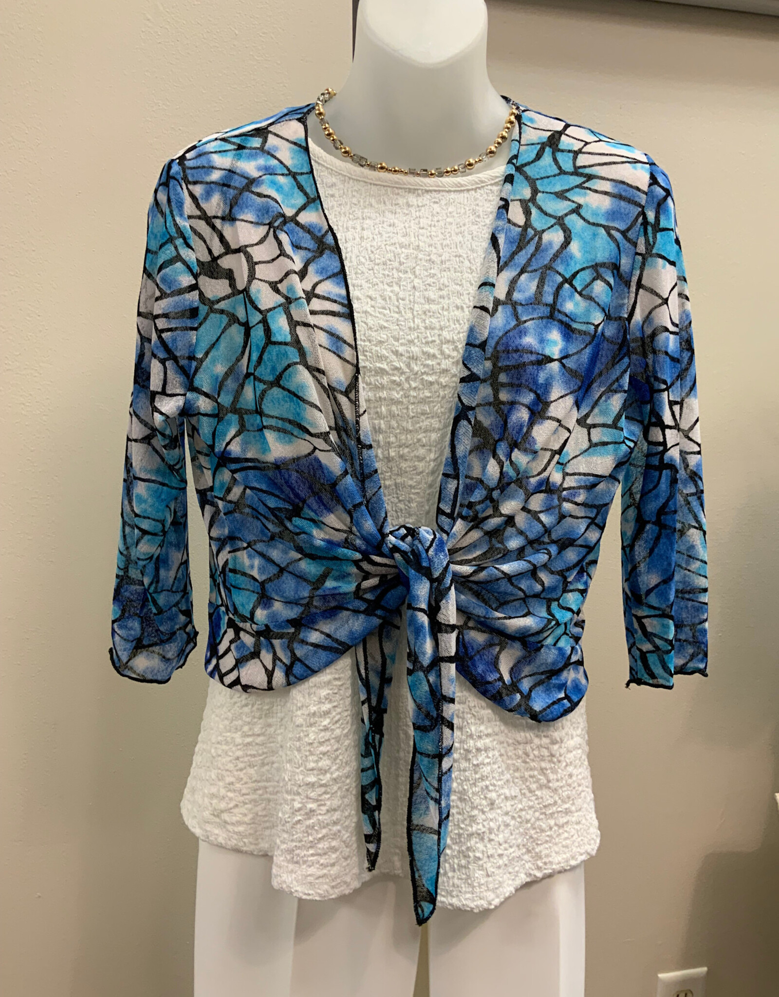Creation Creation Blue/Multi Stained Glass Print 3/4 Slv Mesh Bolero