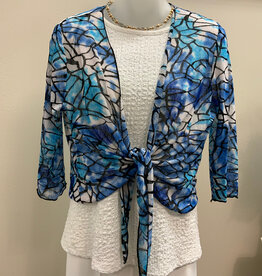 Creation Creation Blue/Multi Stained Glass Print 3/4 Slv Mesh Bolero