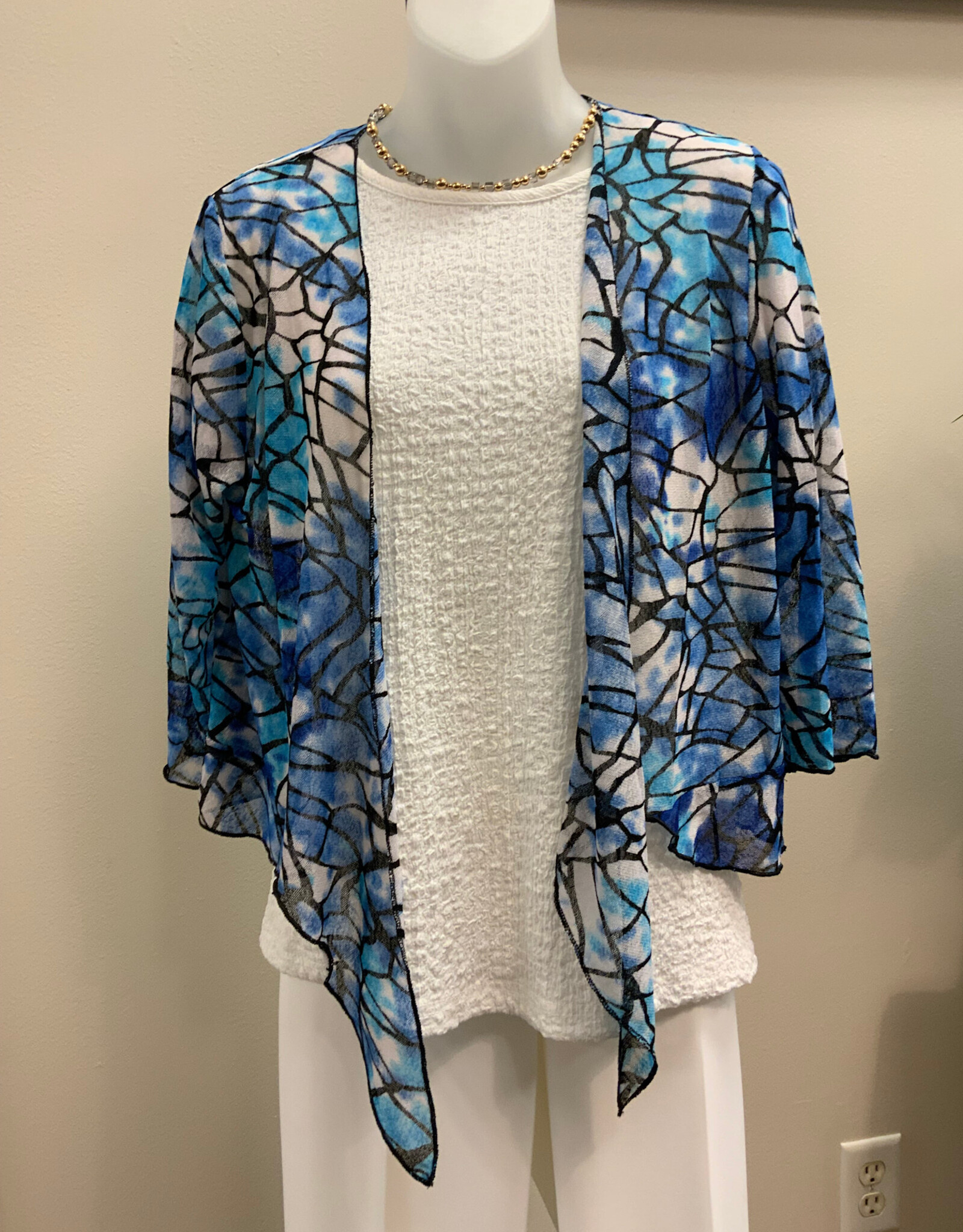 Creation Creation Blue/Multi Stained Glass Print 3/4 Slv Mesh Bolero