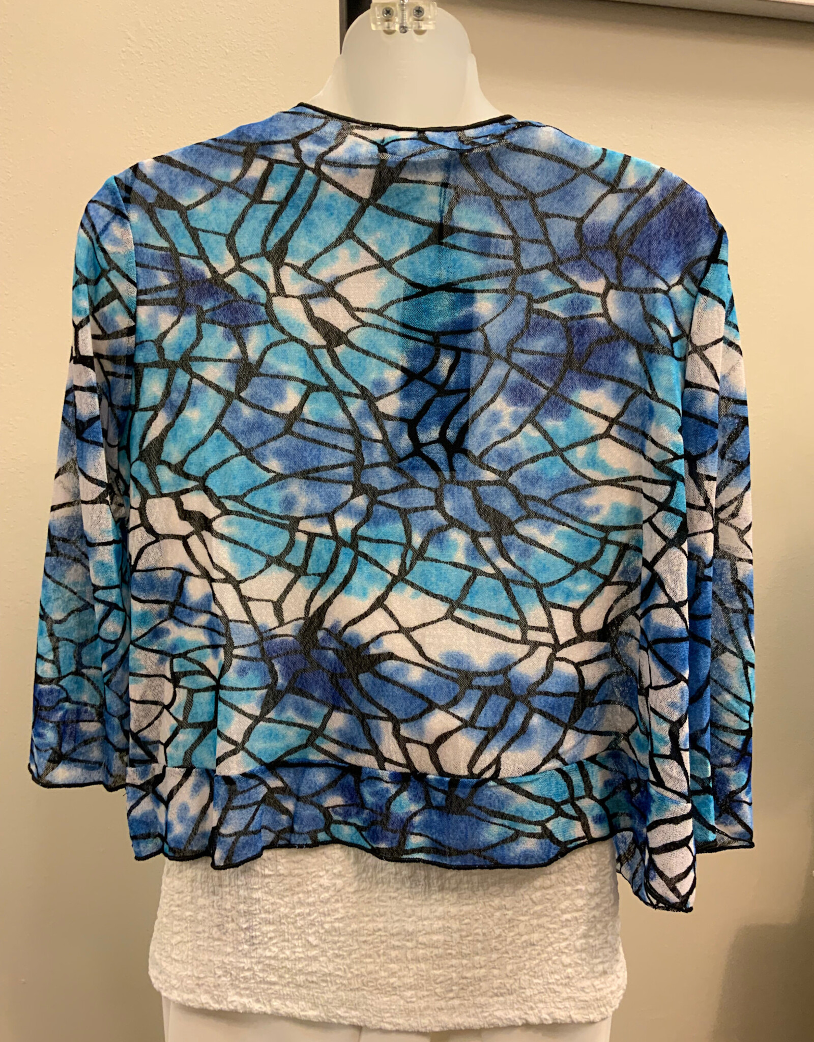 Creation Creation Blue/Multi Stained Glass Print 3/4 Slv Mesh Bolero