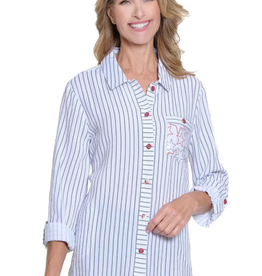 Multiples Multiples White Navy Roll Tab Long Sleeve 3-Pocket Button Front Hi-Lo Shirt