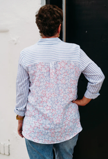 Multiples Multiples White Navy Roll Tab Long Sleeve 3-Pocket Button Front Hi-Lo Shirt