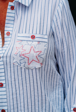 Multiples Multiples White Navy Roll Tab Long Sleeve 3-Pocket Button Front Hi-Lo Shirt