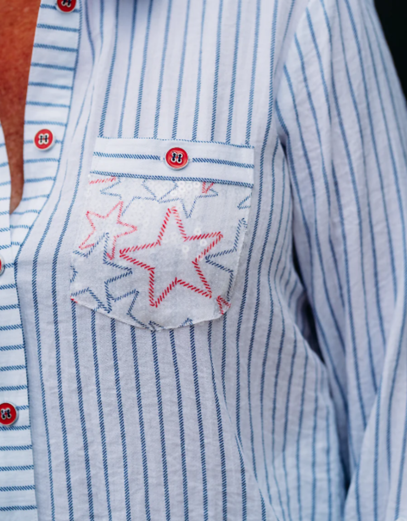 Multiples Multiples White Navy Roll Tab Long Sleeve 3-Pocket Button Front Hi-Lo Shirt