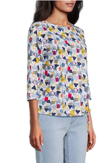 Multiples Multiples Multi 3/4 Sleeve Drop Shoulder Bateau Neck Side Drawstring Top