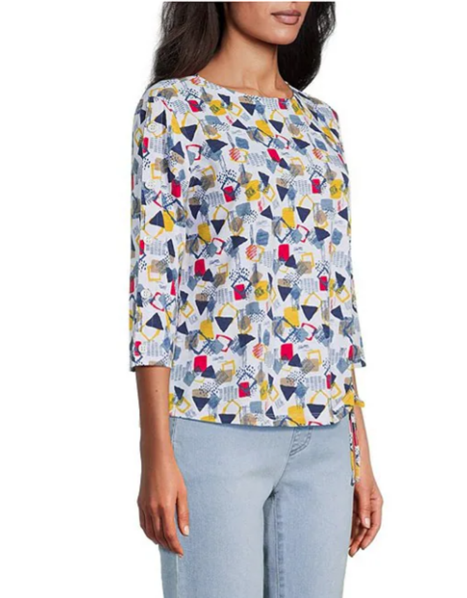 Multiples Multiples Multi 3/4 Sleeve Drop Shoulder Bateau Neck Side Drawstring Top