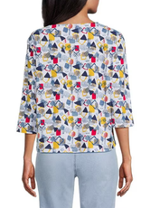 Multiples Multiples Multi 3/4 Sleeve Drop Shoulder Bateau Neck Side Drawstring Top