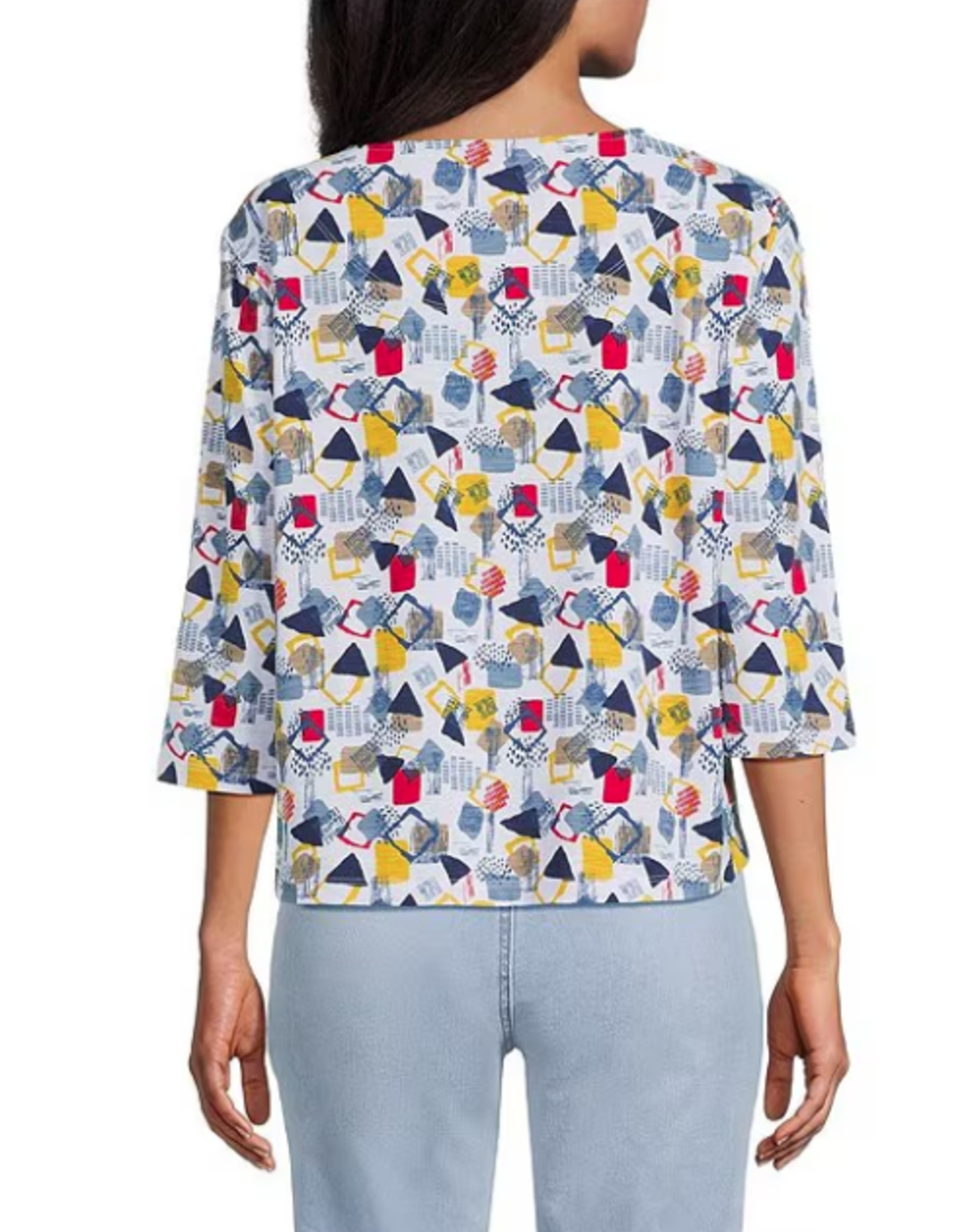 Multiples Multiples Multi 3/4 Sleeve Drop Shoulder Bateau Neck Side Drawstring Top