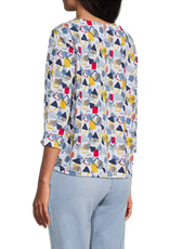 Multiples Multiples Multi 3/4 Sleeve Drop Shoulder Bateau Neck Side Drawstring Top