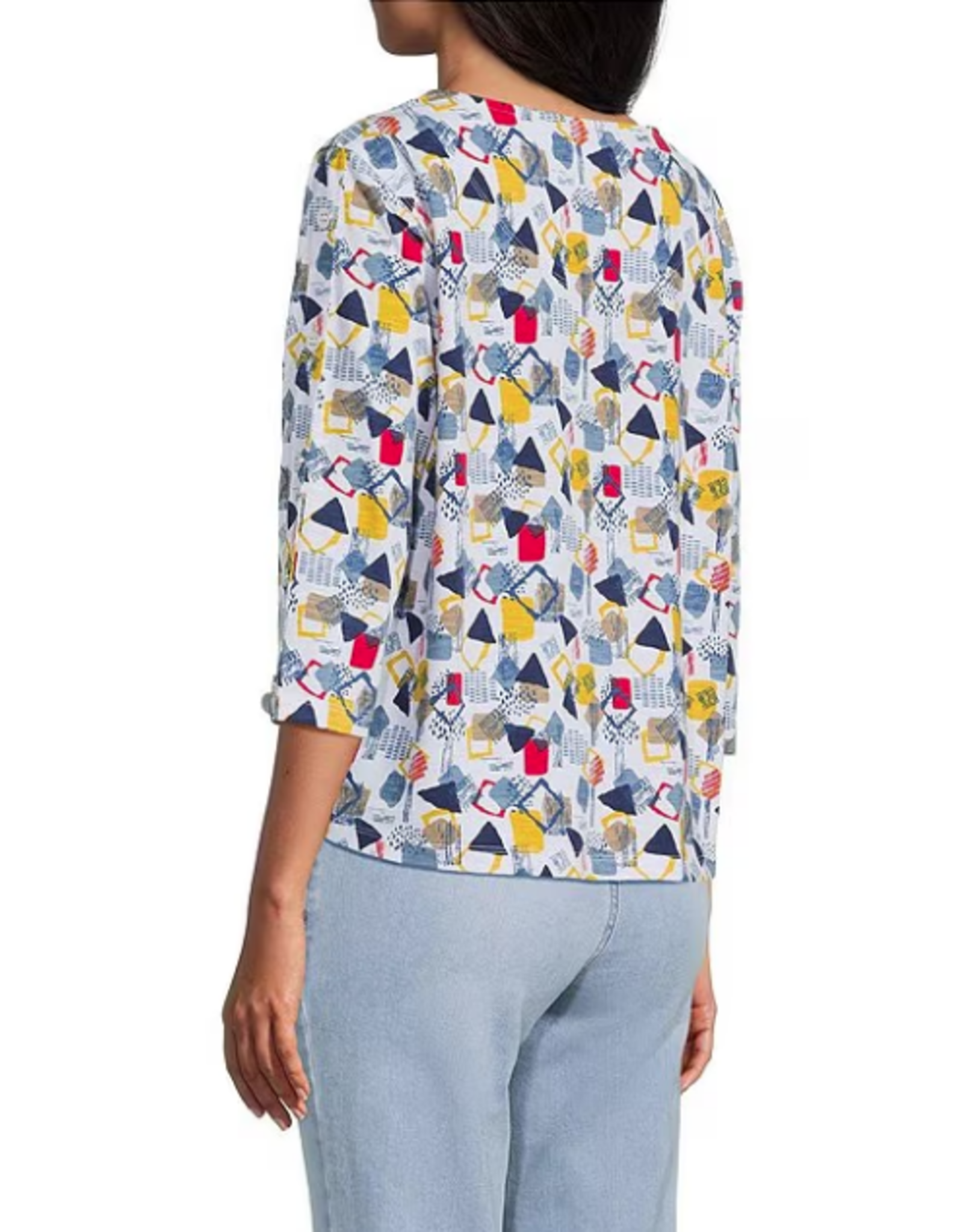 Multiples Multiples Multi 3/4 Sleeve Drop Shoulder Bateau Neck Side Drawstring Top