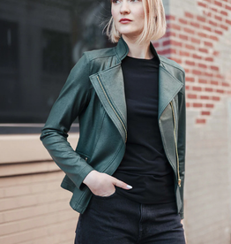 Clara Sun Woo Clara Sun Woo JK161 Hunter Green Liquid Leather Zip Jacket RB