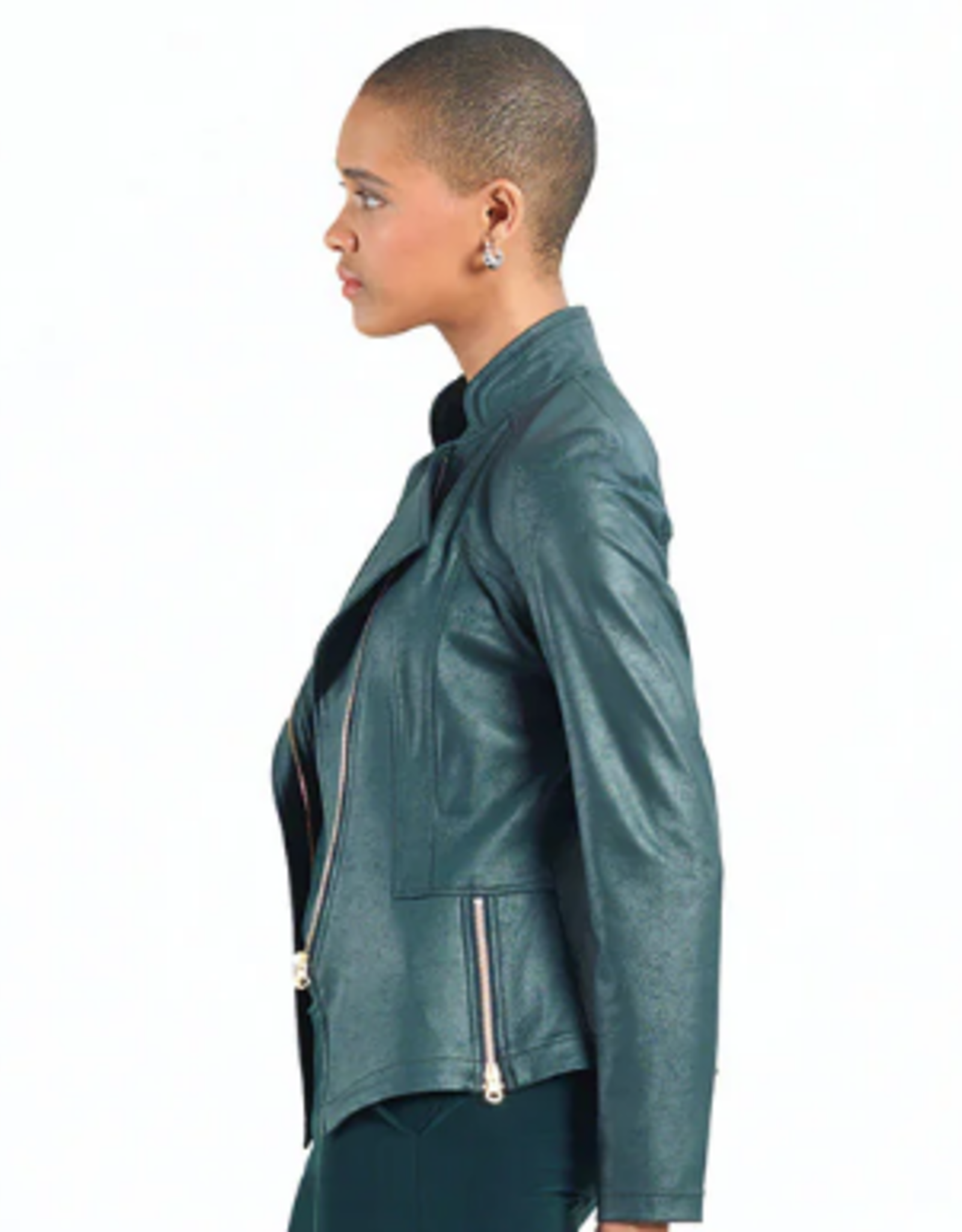 Clara Sun Woo Clara Sun Woo JK161 Hunter Green Liquid Leather Zip Jacket RB