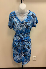 Ruby Rd Ruby Rd French Blue V Neck Batik Leaves Sublimation Print Knit Dress BC