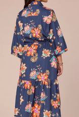 Democracy Democracy Navy 3/4 Blouson Sleeve Button Front Self Tie Tiered Woven Dress