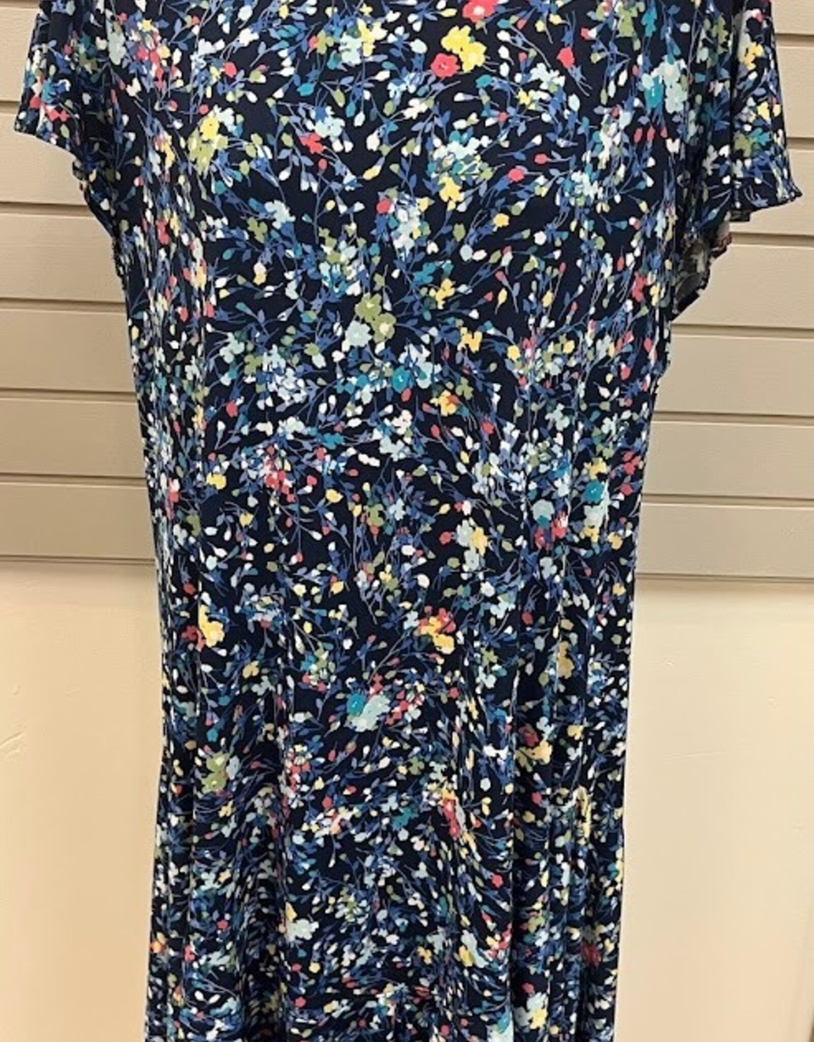 L.Hamrick L.Hamrick Navy Flutter Sleeve Crew Neck Dress