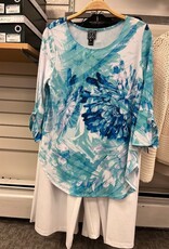 Clara Sun Woo Clara Sun Woo Turq/White Floral Print Soft Knit Scoop Tunic W/Cuff Tie Detail