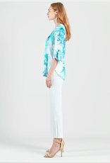 Clara Sun Woo Clara Sun Woo Turq/White Floral Print Soft Knit Scoop Tunic W/Cuff Tie Detail