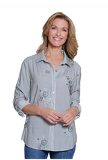 Multiples Multiples Petite Chambray Roll Tab L/S Buttone Front Hi-Lo Shirt W/Embroidery AC