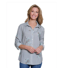 Multiples Multiples Petite Chambray Roll Tab L/S Buttone Front Hi-Lo Shirt W/Embroidery AC