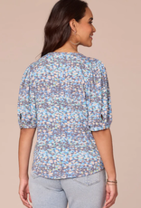 Democracy Democracy Island Sky Elbow Puff Blouson Sleeve Ruched Crew Neck Knit Top LE Democracy Democracy Island Sky Elbow Puff Blouson Sleeve Ruched Crew Neck Knit Top LE