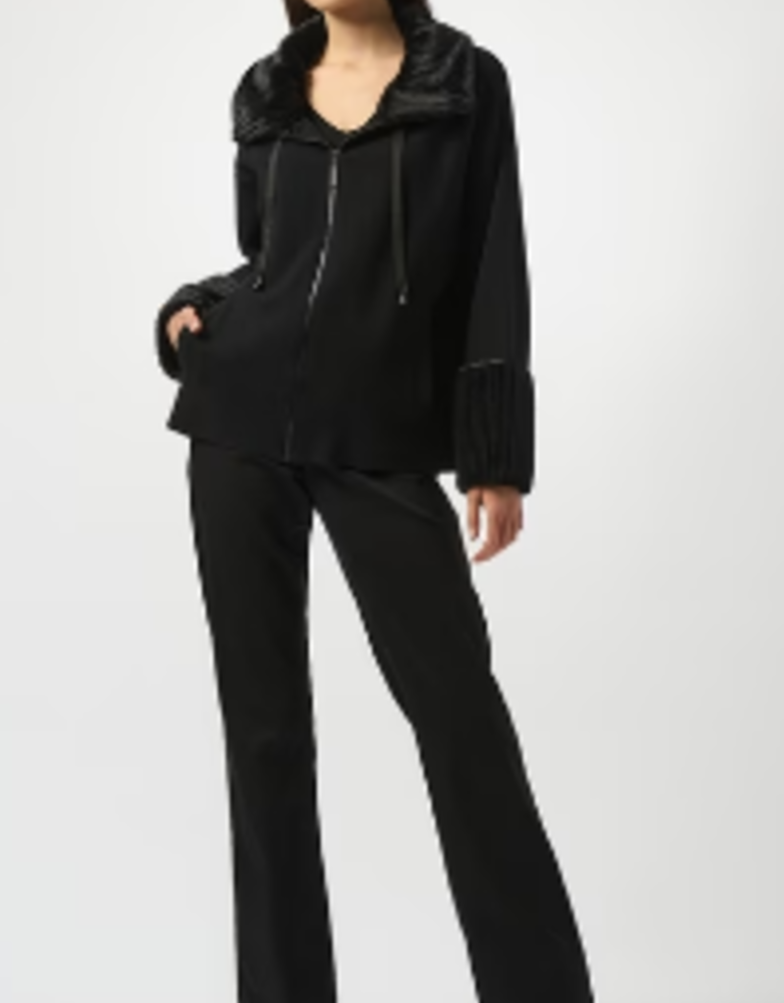 Joseph Ribkoff Joseph Ribkoff  Black Relaxed Fit Faux Fur Detail Shawl Jacket BLB