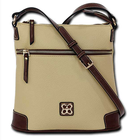 MC Handbags Corp. MC Handbag 2100 Belle Mustard Pebble Grained Cross-body Contrast Trim BS