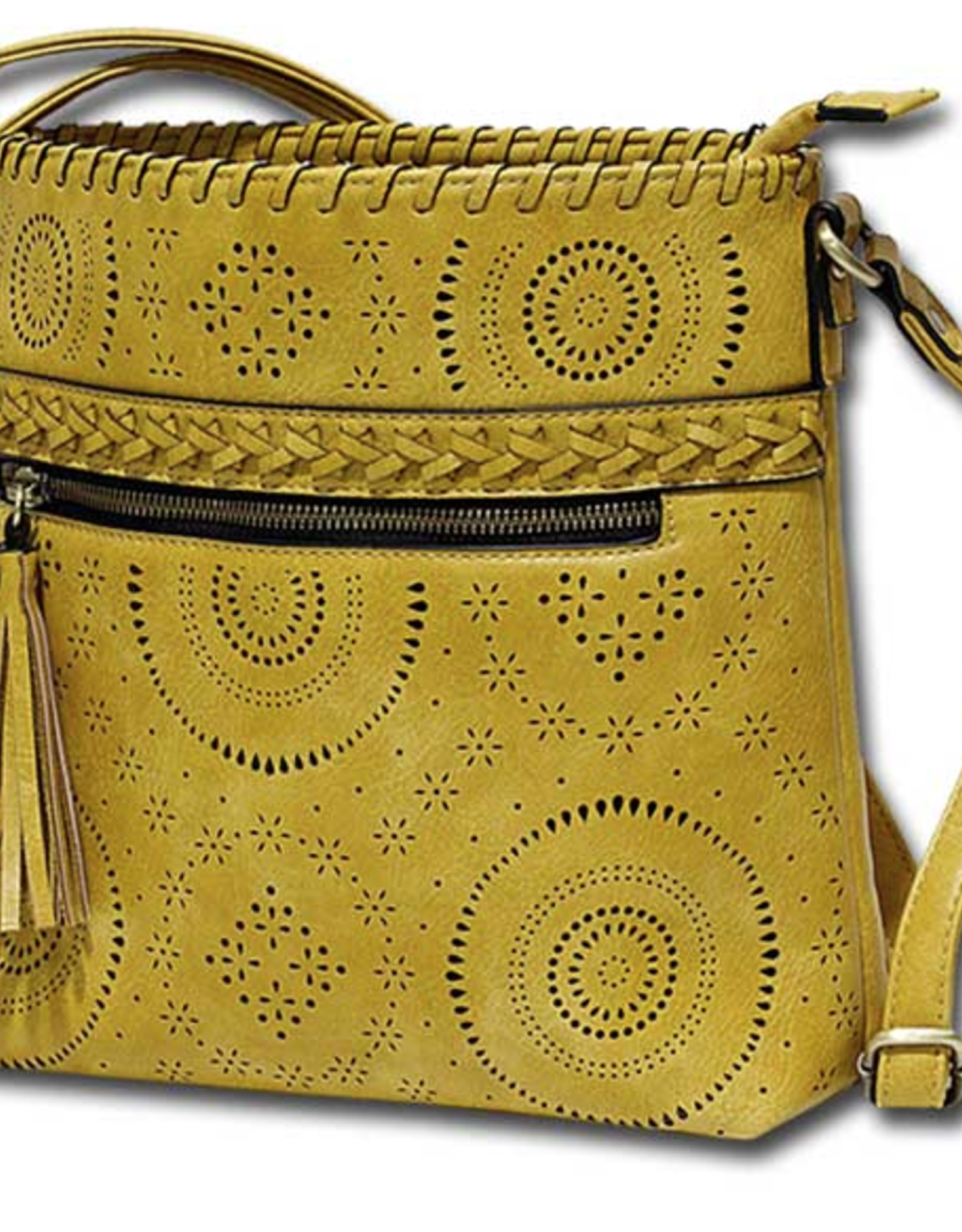 MC Handbags MC Handbags Calm 4105 Mustard Faux Leather Crossbody W/Perfoation LA