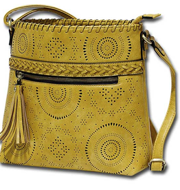 MC Handbags MC Handbags Calm 4105 Mustard Faux Leather Crossbody W/Perfoation LA