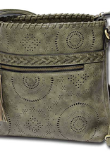 MC Handbags MC Handbags Calm  Olive Faux Leather Crossbody W/Perfoation LA