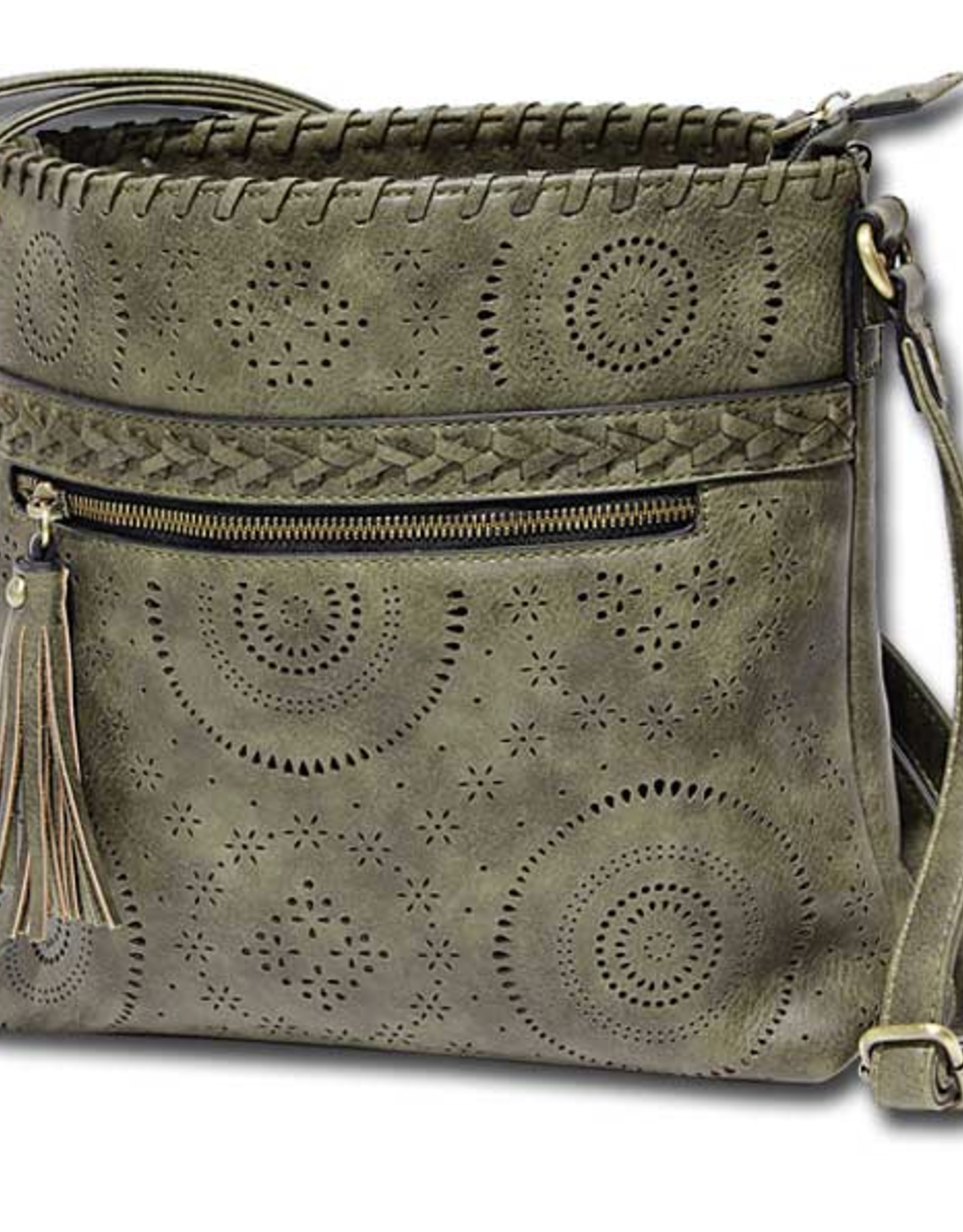 MC Handbags MC Handbags Calm  Olive Faux Leather Crossbody W/Perfoation LA