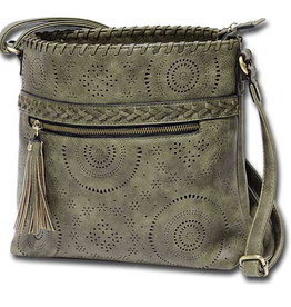 MC Handbags MC Handbags Calm Olive Faux Leather Crossbody W/Perfoation LA