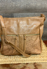 Coronet Coronet Camel Tooled Crossbody W/2 Front Pockets
