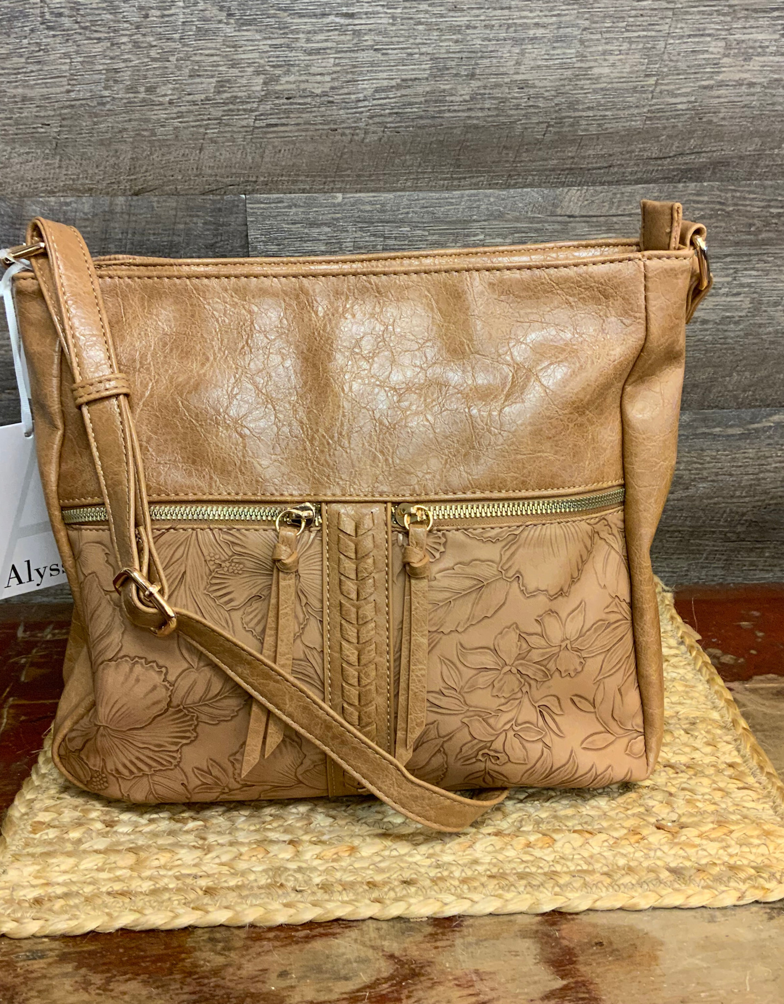 Coronet Coronet Camel Tooled Crossbody W/2 Front Pockets