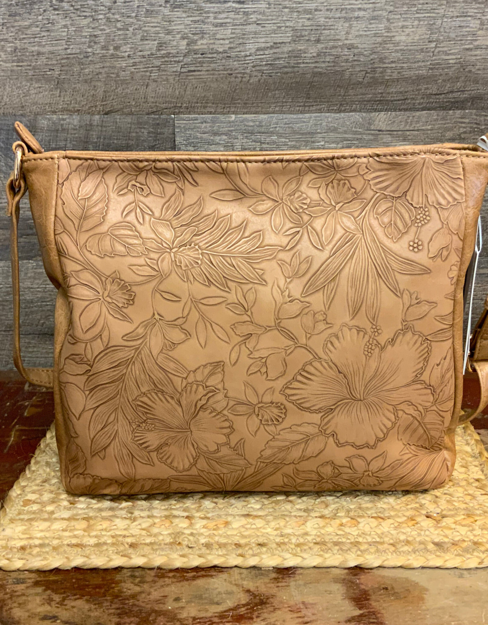 Coronet Coronet Camel Tooled Crossbody W/2 Front Pockets