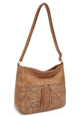 Coronet Coronet Camel Tooled Crossbody W/2 Front Pockets