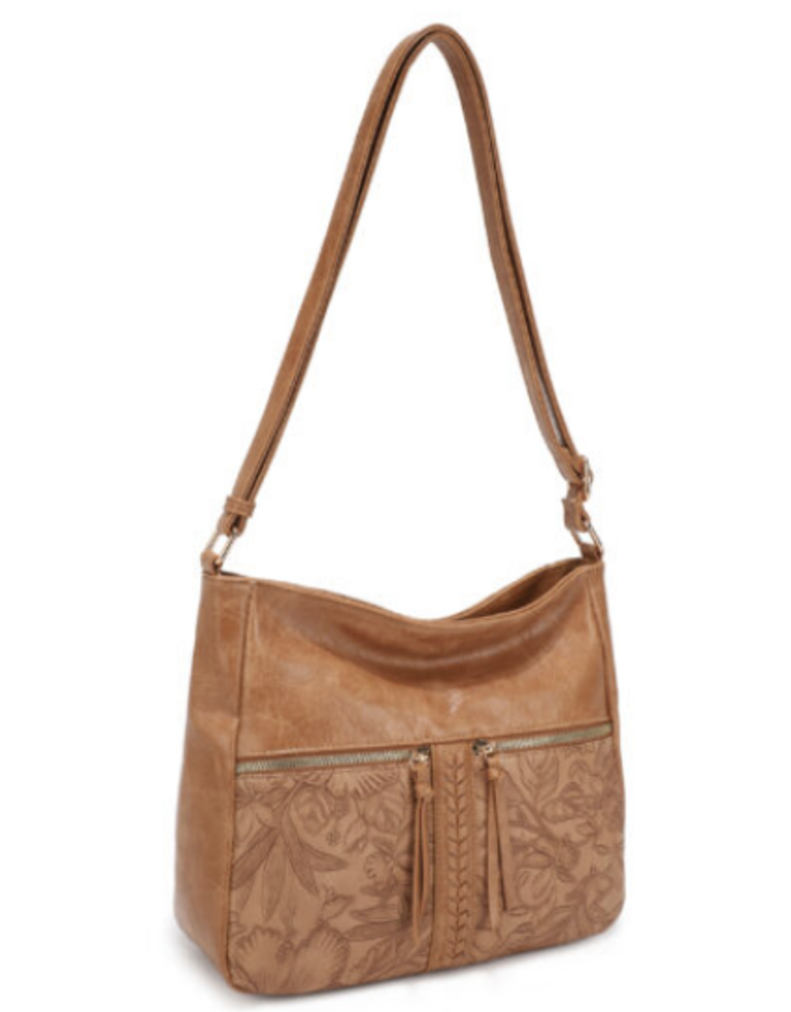 Coronet Coronet Camel Tooled Crossbody W/2 Front Pockets