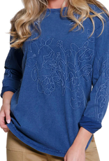 Tru Luxe Tru Luxe Blue Embroidered Slub Jersey Top AS