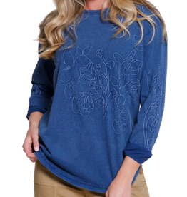 Tru Luxe Tru Luxe Blue Embroidered Slub Jersey Top AS