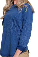 Tru Luxe Tru Luxe Blue Embroidered Slub Jersey Top AS