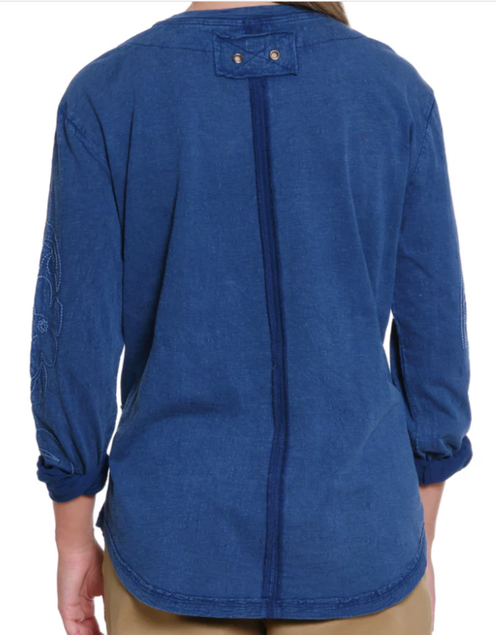 Tru Luxe Tru Luxe Blue Embroidered Slub Jersey Top AS