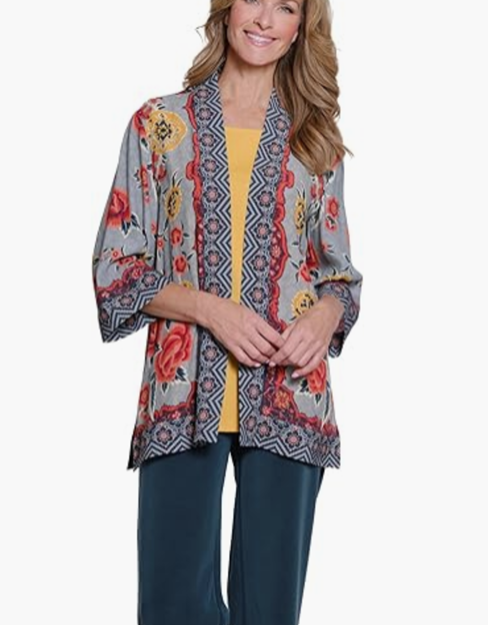 Multiples Multiples Petite  Multi 3/4 Sleeve Banded Open Front Jacket AS