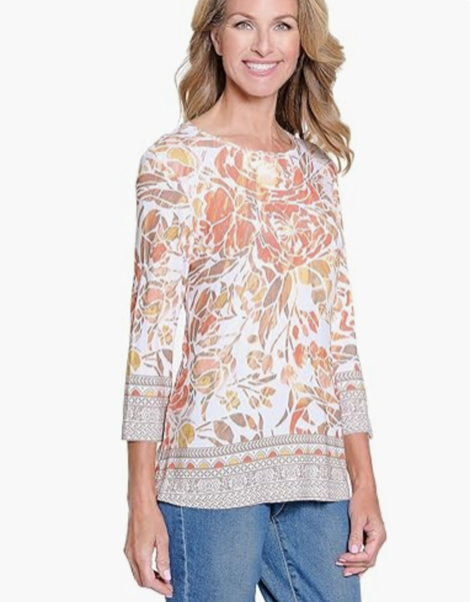 Multiples Multiples Petite Multi 3/4 Raglan Sleeve Scoop Neck Top LS