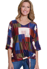 Multiples Multiples  Square Multi Cuffed Elbow sleeve V-Neck Tie Waist Top LO