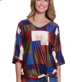 Multiples Multiples Square Multi Cuffed Elbow sleeve V-Neck Tie Waist Top LO