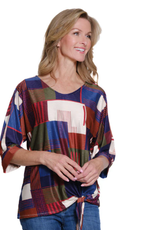 Multiples Multiples  Square Multi Cuffed Elbow sleeve V-Neck Tie Waist Top LO